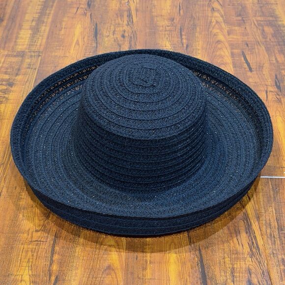 Vintage KOKIN New York Black Woven Straw Wide Adjustable Brim One Size Sun Hat main image 7